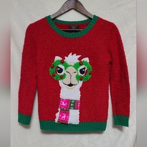 It's Our Time Girls Christmas Llama Ugly Sweater Size M